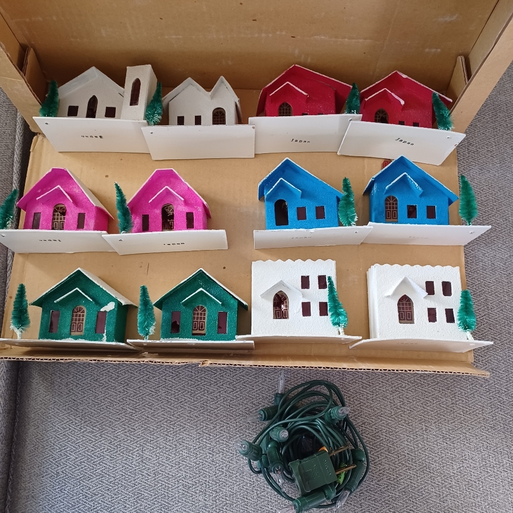 Vintage Sears, 12 Piece, Putz, Lighted Set, Orginal Box